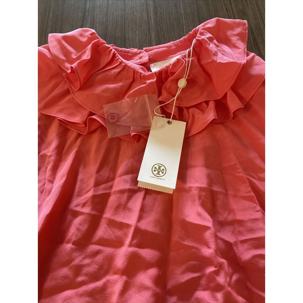 Tory Burch Ruffle‎ Blouse Size 0 All Silk Vivid Pink 650 - Picture 14 of 14